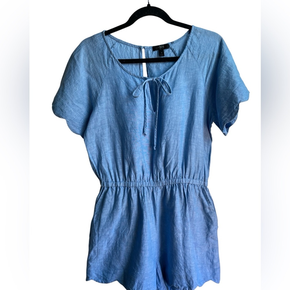 J.Crew Scalloped Cotton-Linen Romper - Picture 2 of 9